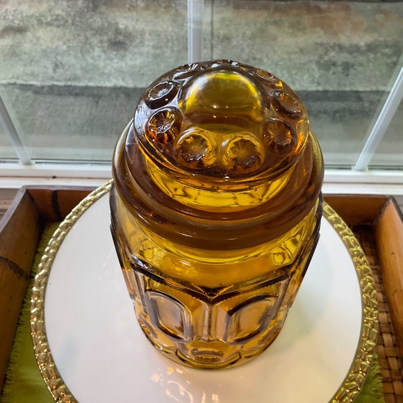 Vintage L.E. Smith Moon & Stars Amber Glass Large Canister w/Lid Circa 1970s - Picture 2 of 7